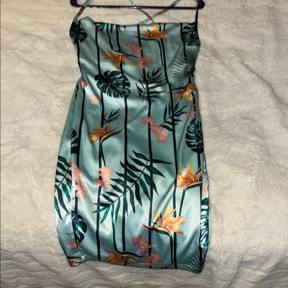 Guess aqua and Orange Pleated Sheath Dress Spaghetti Strap